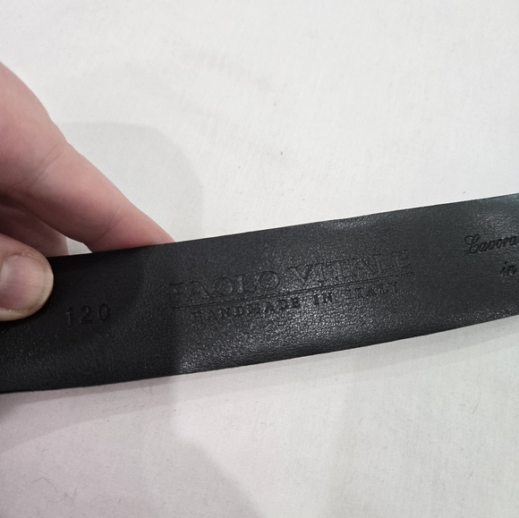 Paolo Vitale Black Leather Silver Buckle Belt Textured Made In Italy 120 - Picture 5 of 7